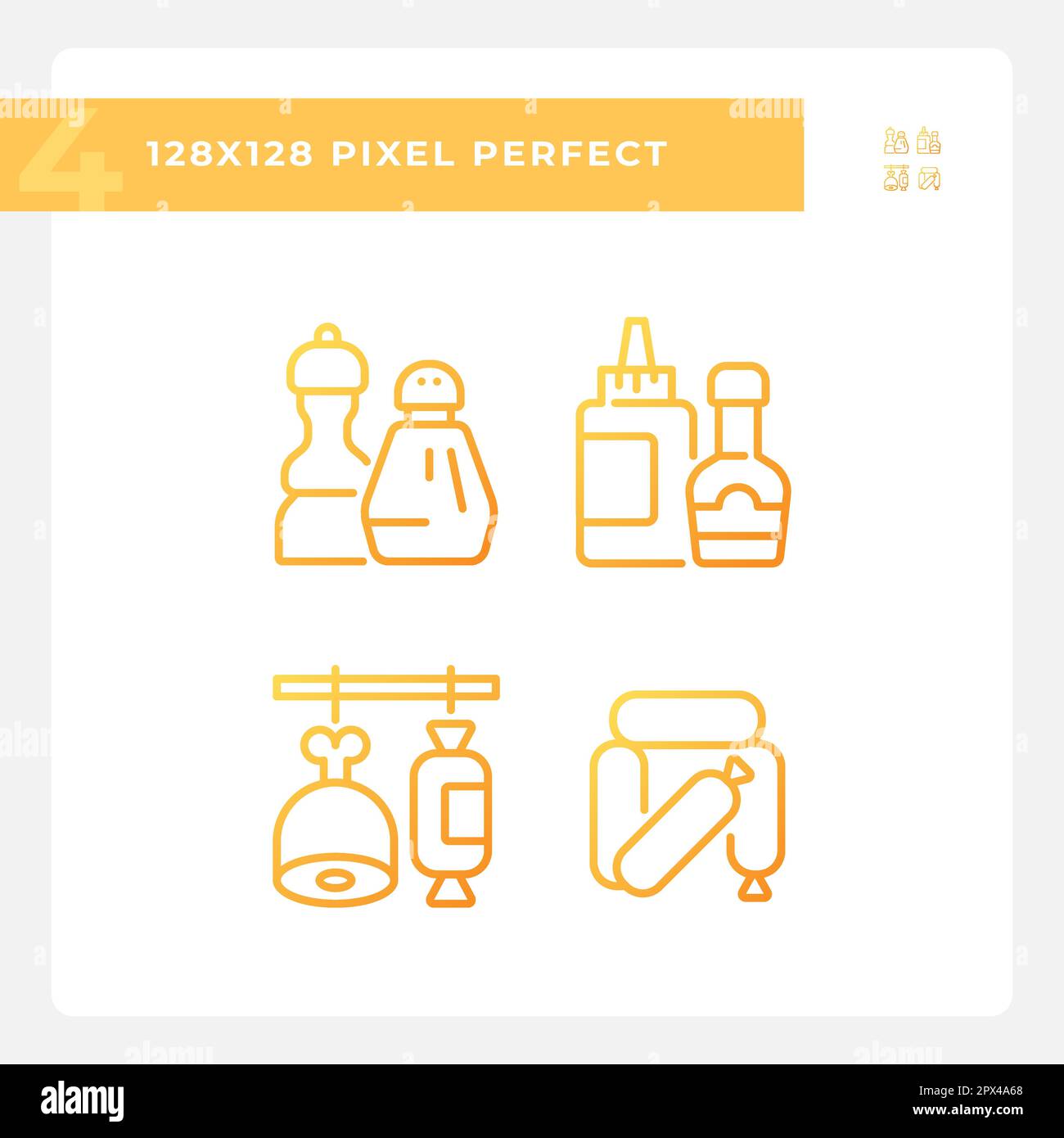 Barbecue food pixel perfect gradient linear vector icons set Stock Vector