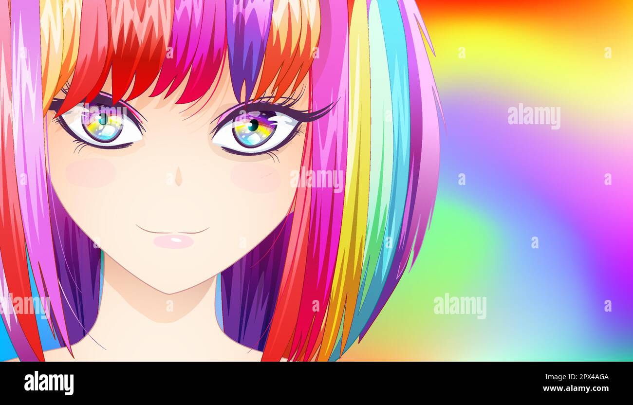 anime girl with long hair reading a book with rainbow hair. generative ai.  28469686 Stock Photo at Vecteezy