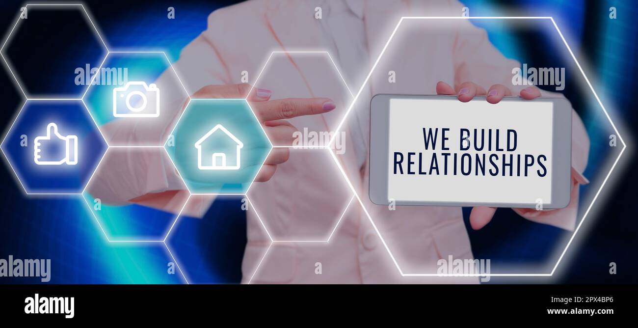 Conceptual caption We Build Relationships, Word Written on Developing business growth success process and teamwork Stock Photo