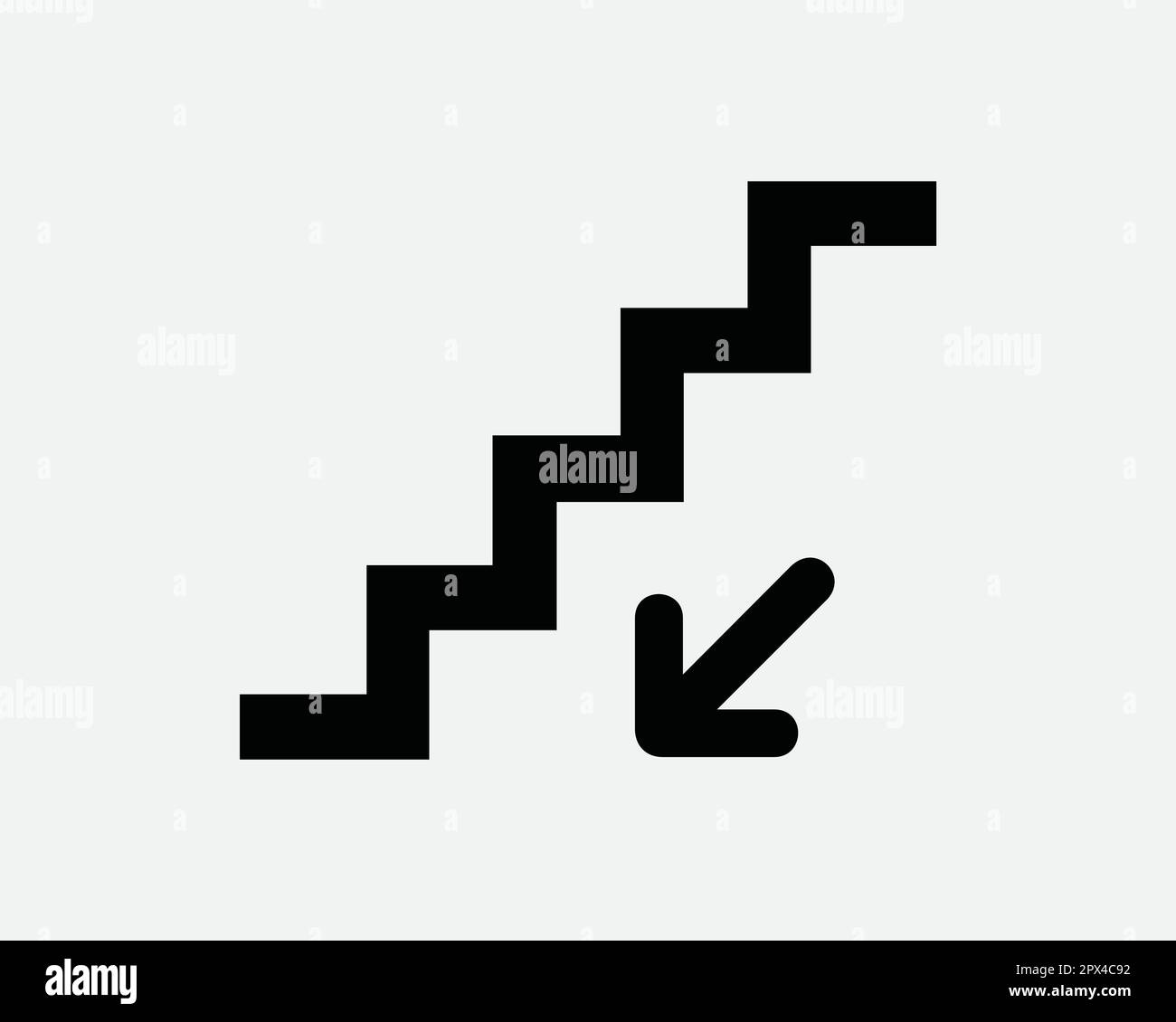 Downstairs Icon. Arrow Point Going Down Stairs Staircase Steps Stairwell Signage Sign Black Symbol Artwork Graphic Illustration Clipart Vector Cricut Stock Vector