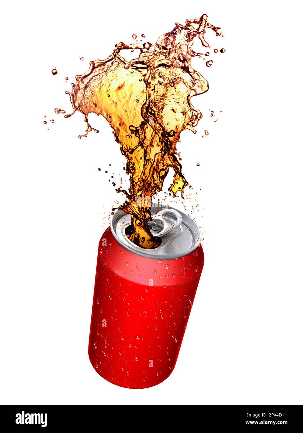 Cola splashing out of a cans, Isolated white background Stock Photo - Alamy