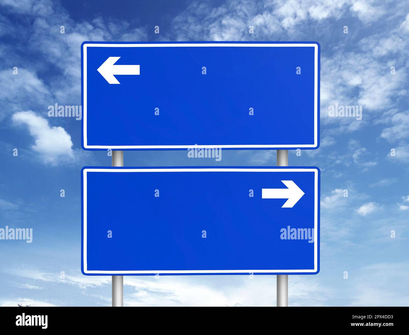 Empty road sign against a background of blue sky with clouds Stock ...