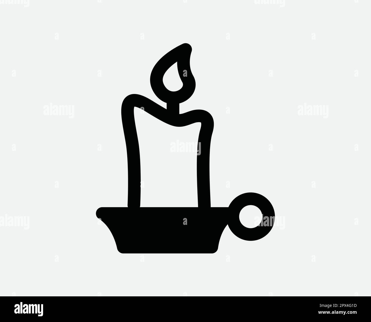 Candle Holder Icon. Black and White Candleholder Candlelight Light Lamp Burner Plate Sign Symbol Artwork Graphic Illustration Clipart Vector Cricut Stock Vector