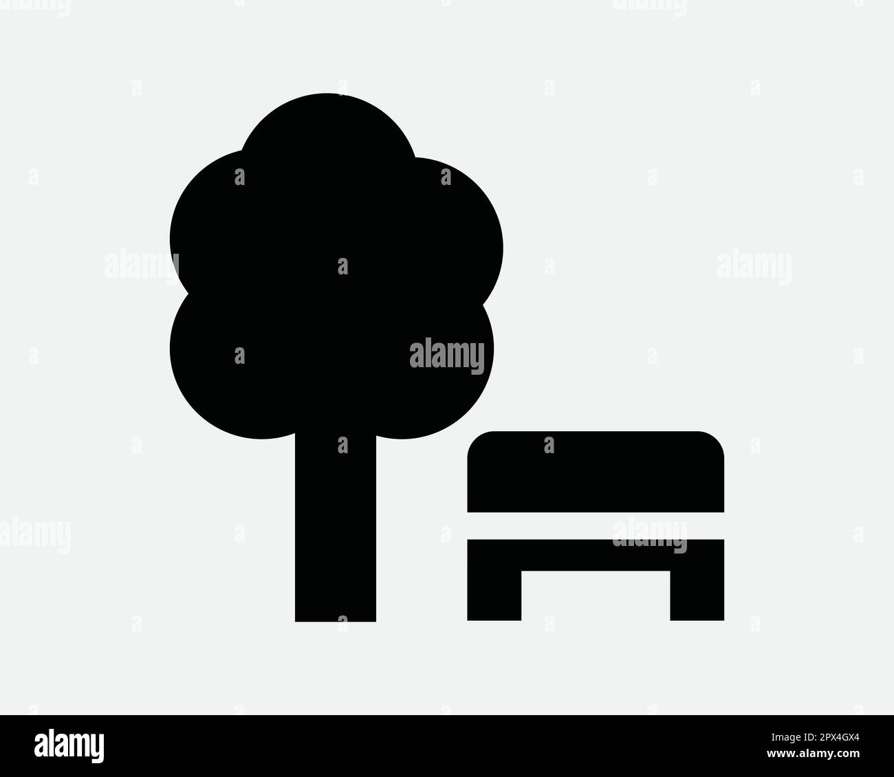 Park Bench Tree Chair Seat Sit Garden Landscape Nature Woods Black and White Icon Sign Symbol Vector Artwork Clipart Illustration Stock Vector