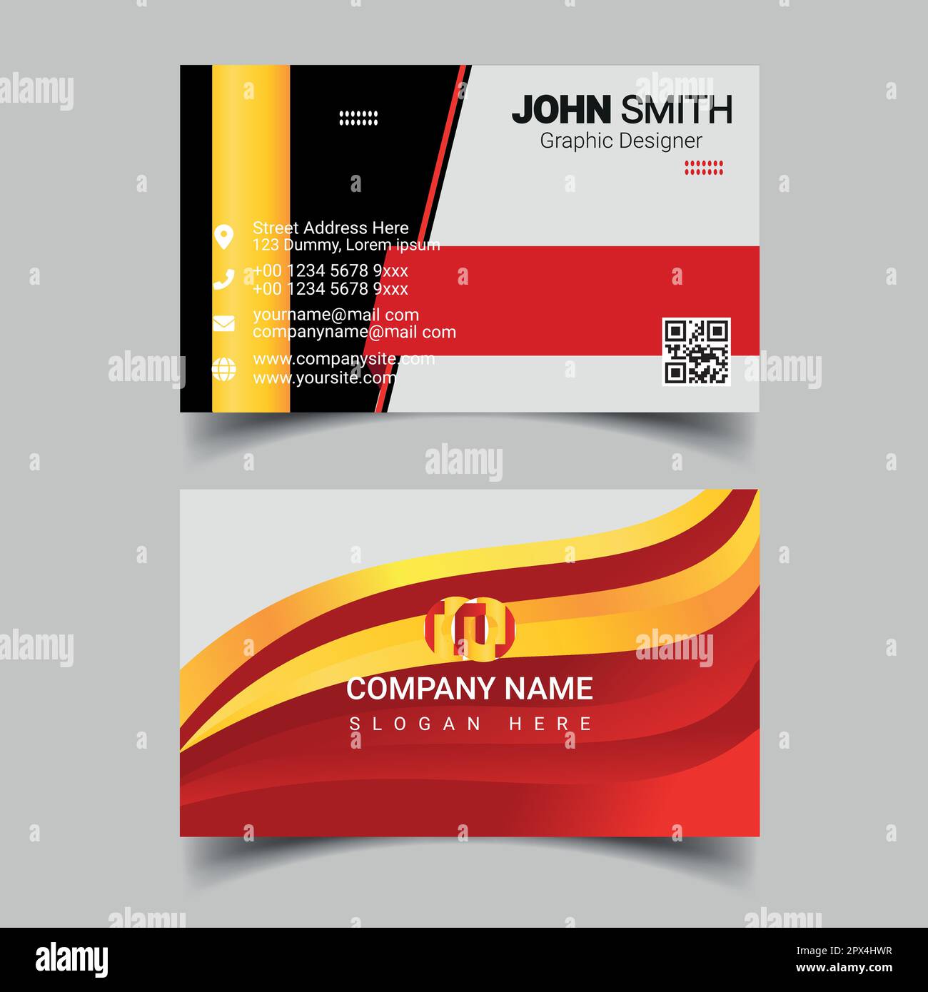 Professional business card design template for company or business. Two