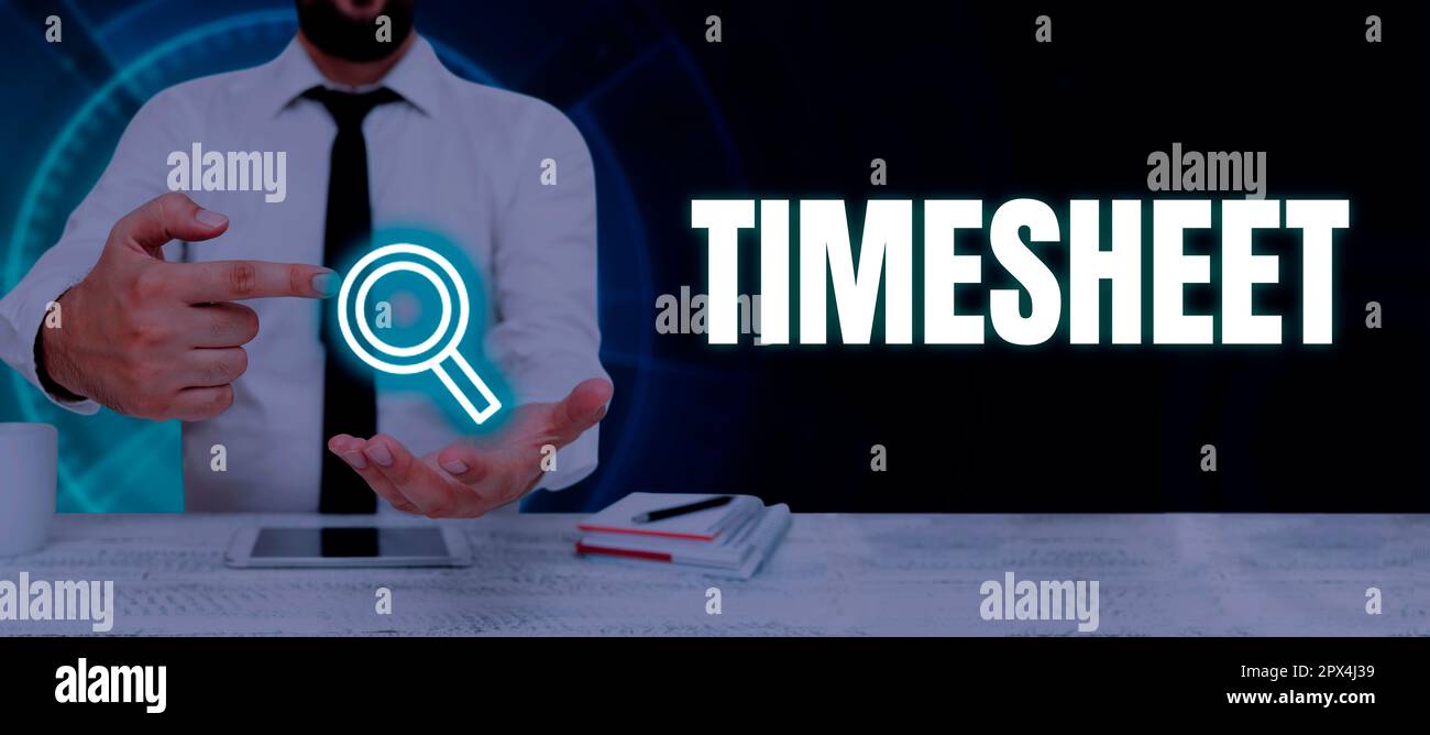 Hand writing sign Timesheet, Business overview graphical representation ...