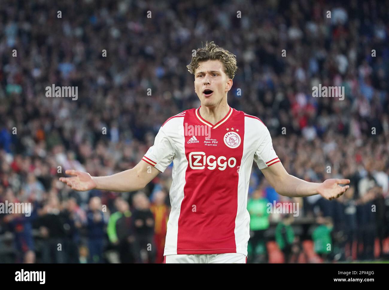 Mika Godts of Ajax during the Dutch TOTO KNVB Cup final match between Ajax and PSV
