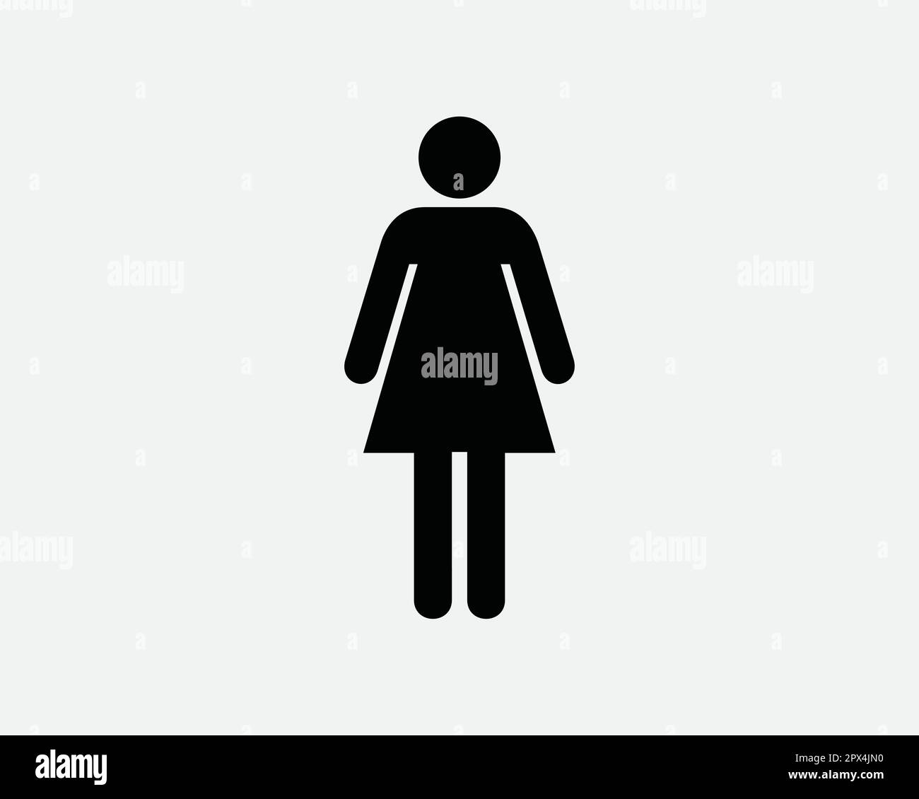 Woman Stick Figure Icon. Female Girl Lady Human Person Toilet Bathroom Gender Sign Symbol Shape Artwork Graphic Illustration Clipart Vector Cricut Stock Vector