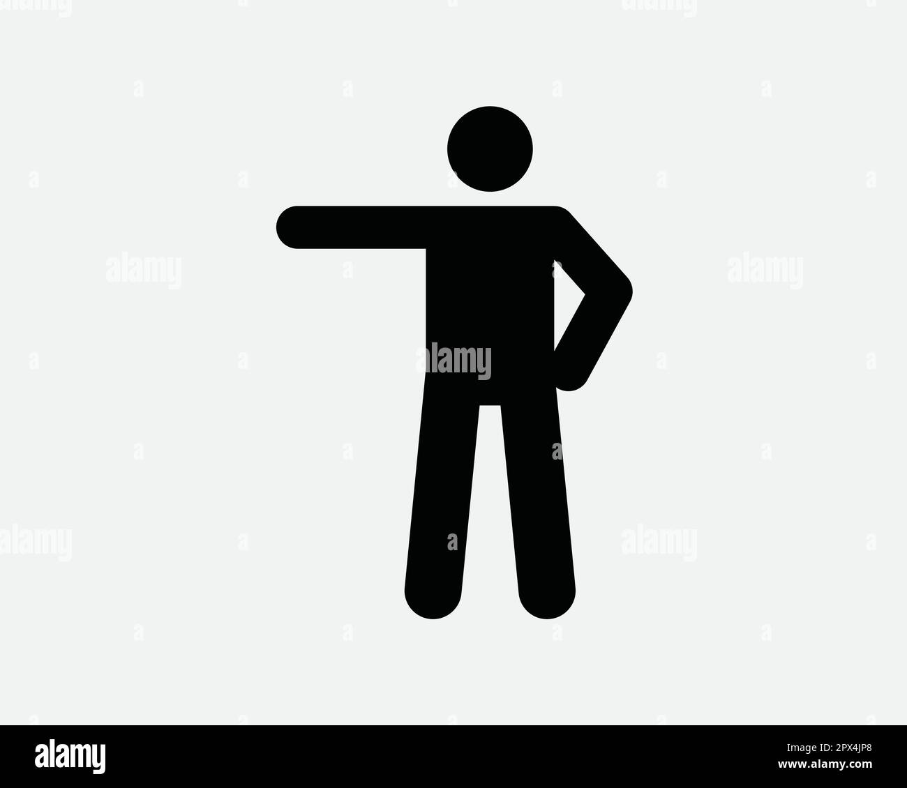 Man Pointing Left Icon. Stick Figure Point Action Direction