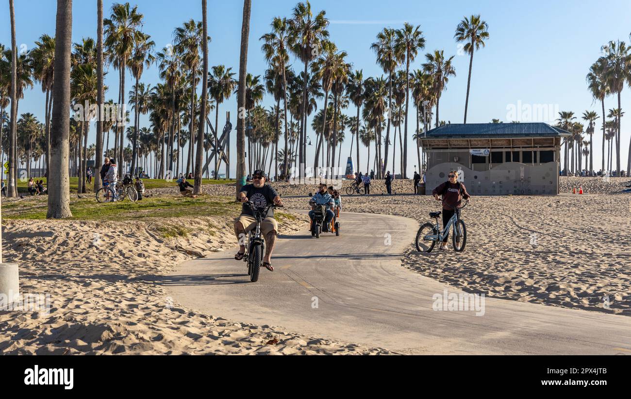 The iconic bike path at Venice Beach California USA taken on February