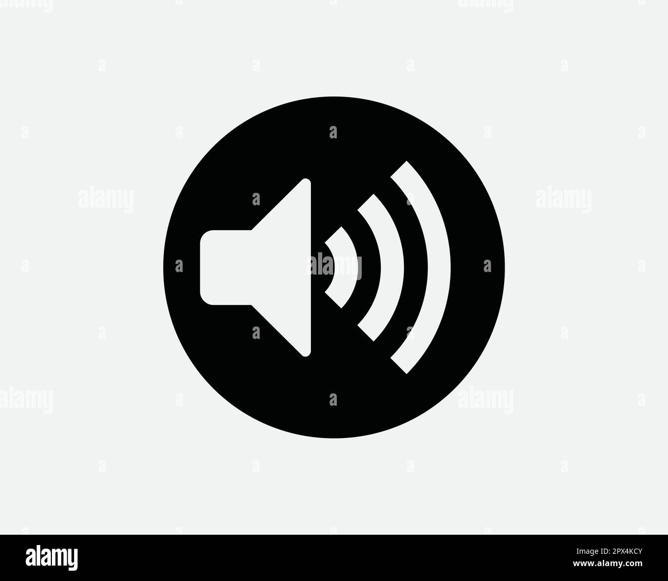 Max Volume Circle Icon. Loud Speaker Increase Up Sound Round Symbol. Maximum Audio Stereo Sign. Black and White Vector Graphic Illustration Clipart Stock Vector