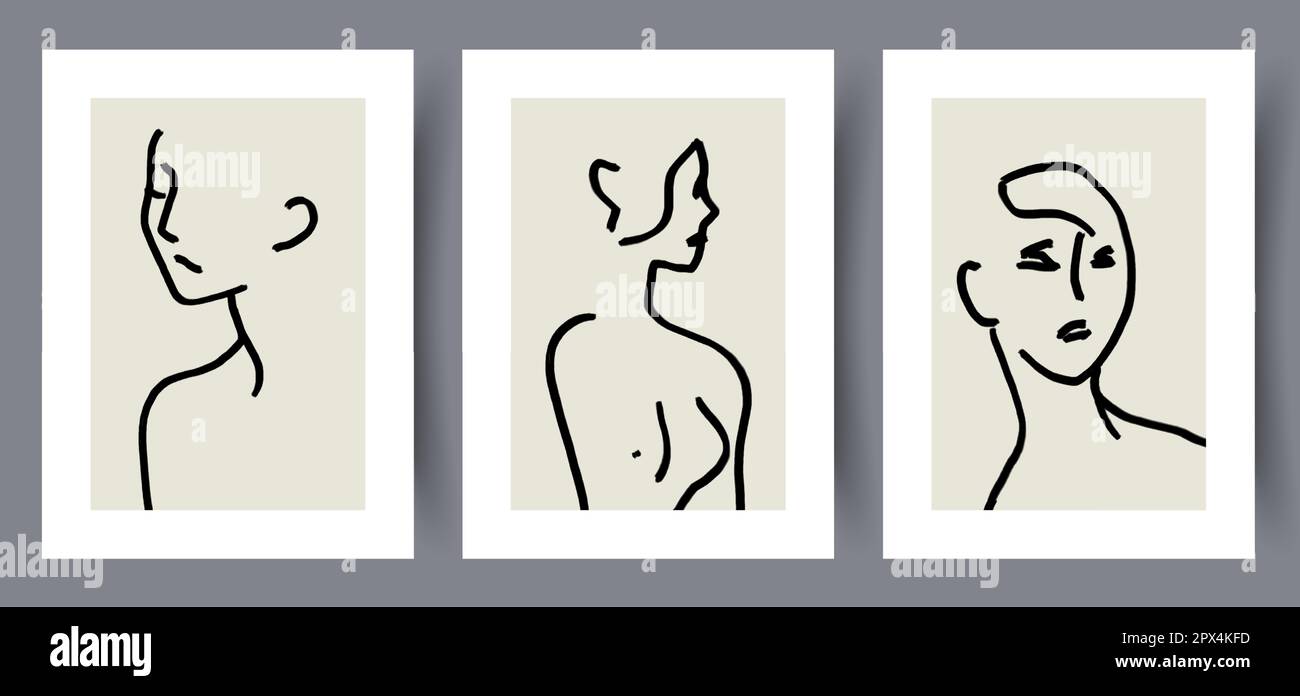 Portrait woman aesthetic minimalism wall art print Stock Vector Image ...