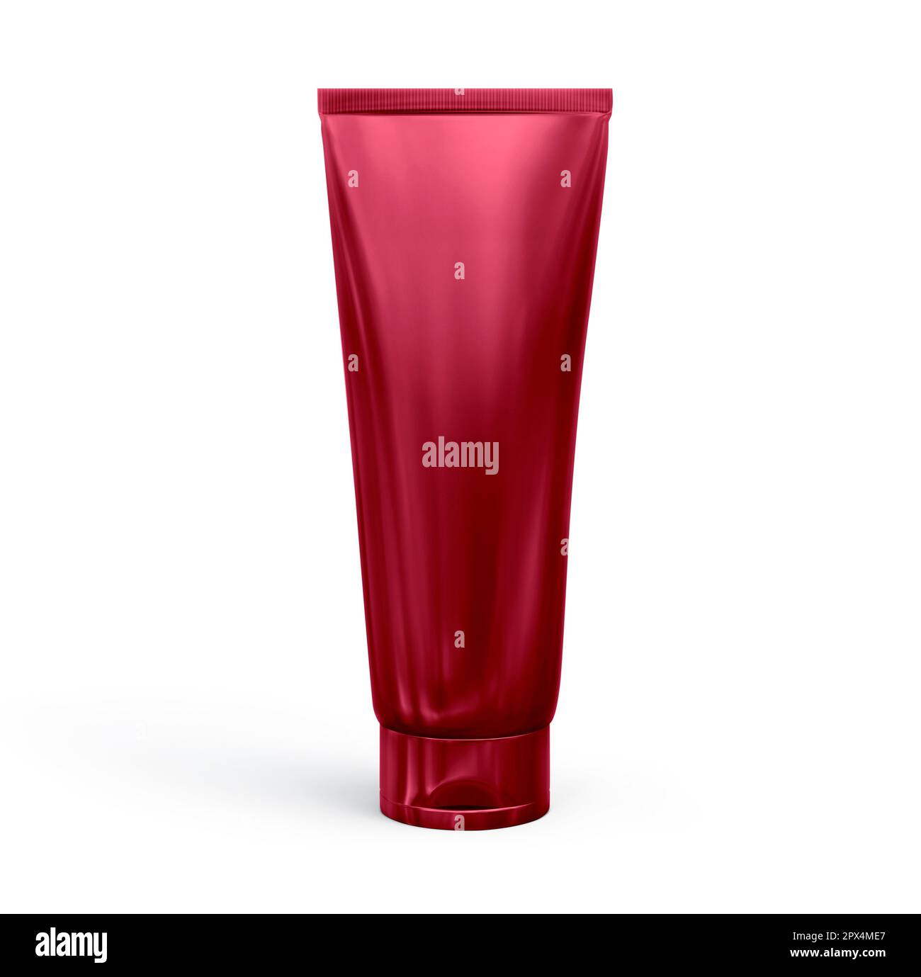 Red plastic cosmetic tube for cream or gel mockup isolated on white