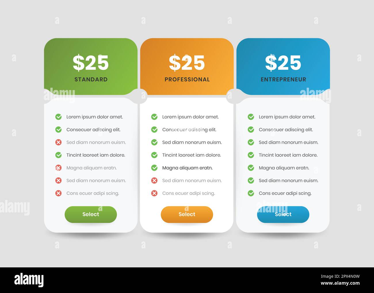 Business pricing comparison table with minimal shape and checklist