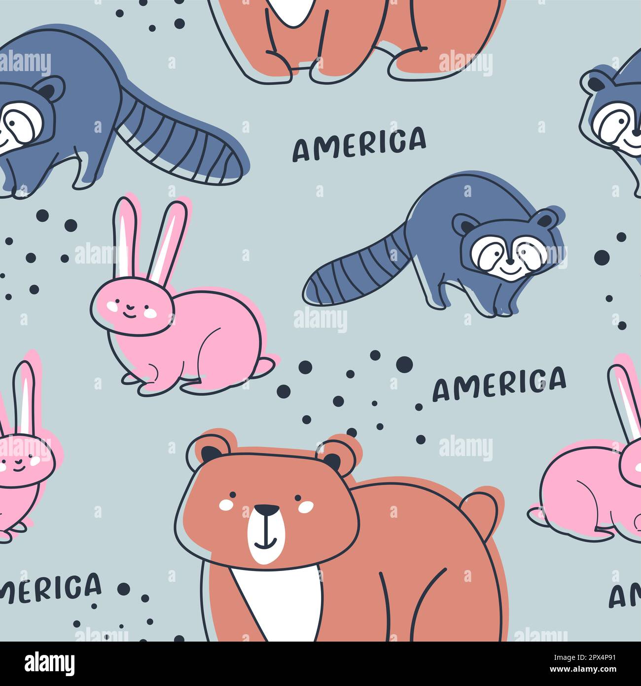 American animals and biodiversity, seamless print Stock Vector