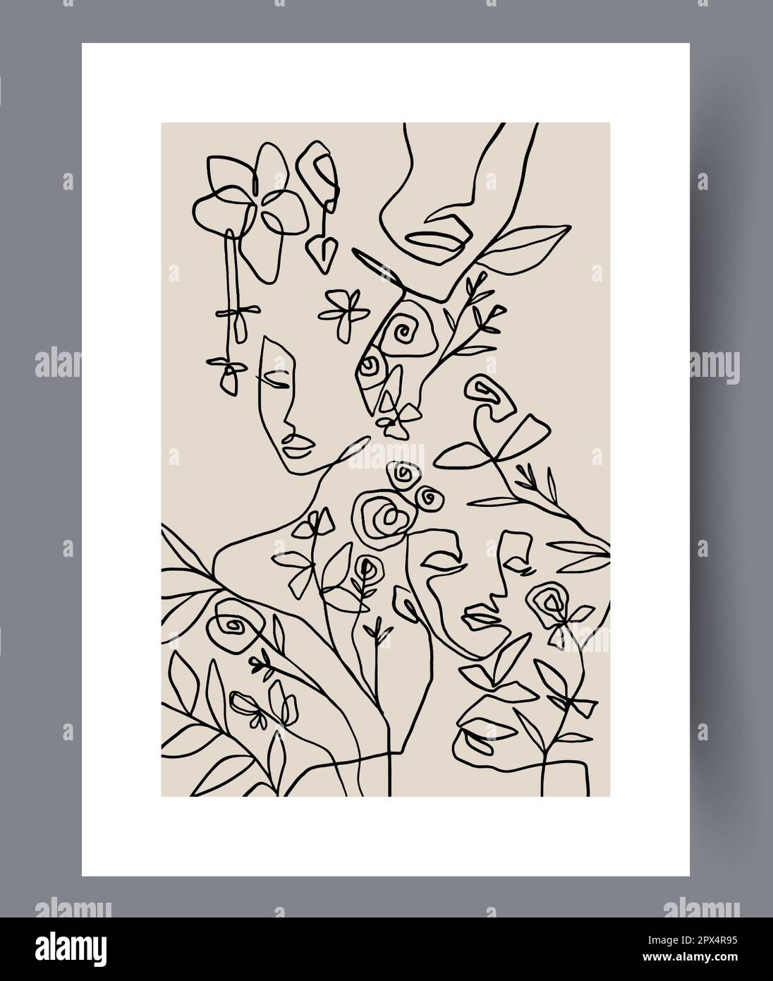 Portrait woman flowering wall art print Stock Vector Image & Art - Alamy