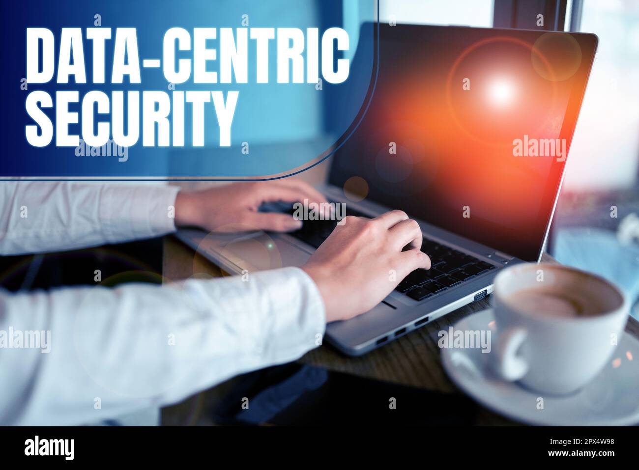 Sign displaying Data Centric Security, Concept meaning involves the retrieved values from the database by the web Stock Photo
