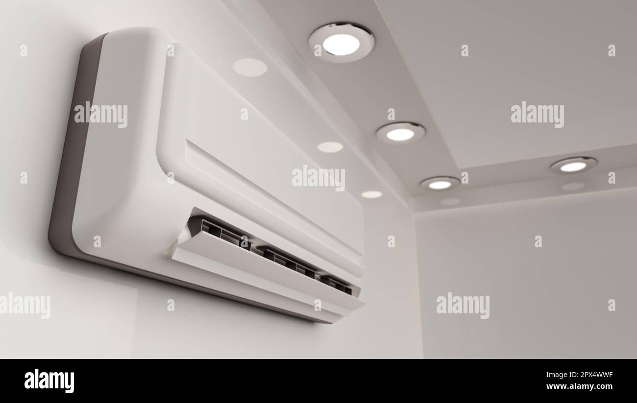 Air conditioner on the wall. 3D illustration Stock Photo - Alamy