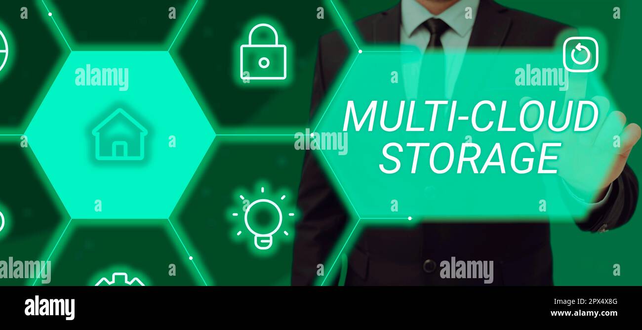 Handwriting text Multi Cloud Storage, Word for use of multiple cloud computing and storage services Stock Photo