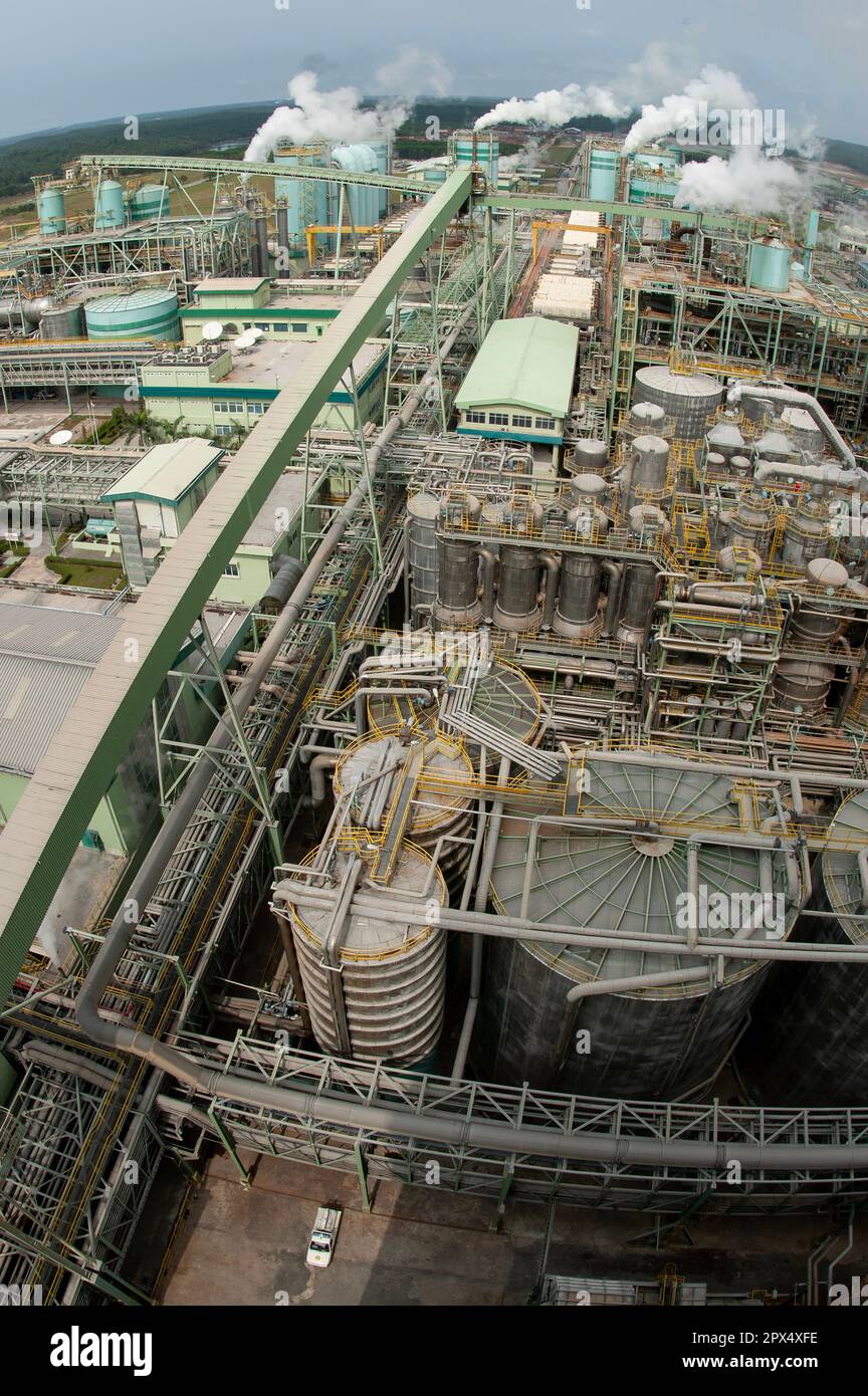 Pulp and paper mill, Riau, near Pekanbaru, Sumatra, Indonesia Stock
