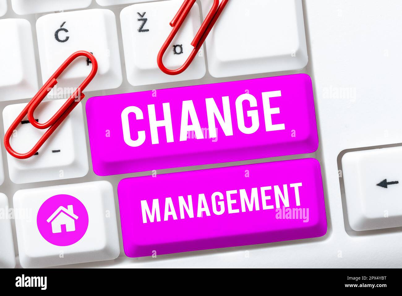 Hand writing sign Change Management, Concept meaning Replacement of