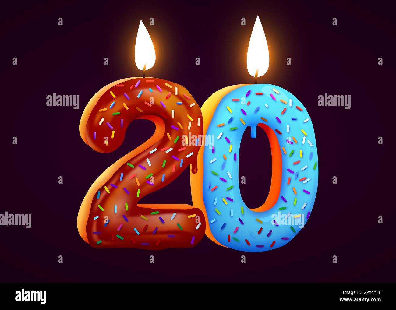 Birthday Cake Font Number 20 With Candle One Year Anniversary Tasty Collection Vector 7921