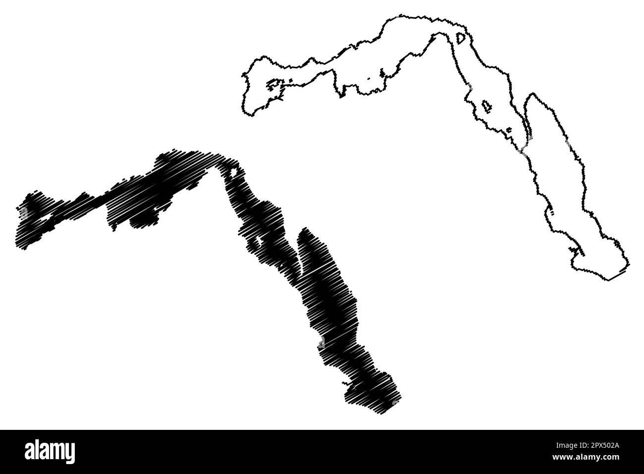 Lake Cochrane or Pueyrredon (South America, Argentine Republic, Argentina, Chile, Patagonia) map vector illustration, scribble sketch Cochrane or Puey Stock Vector