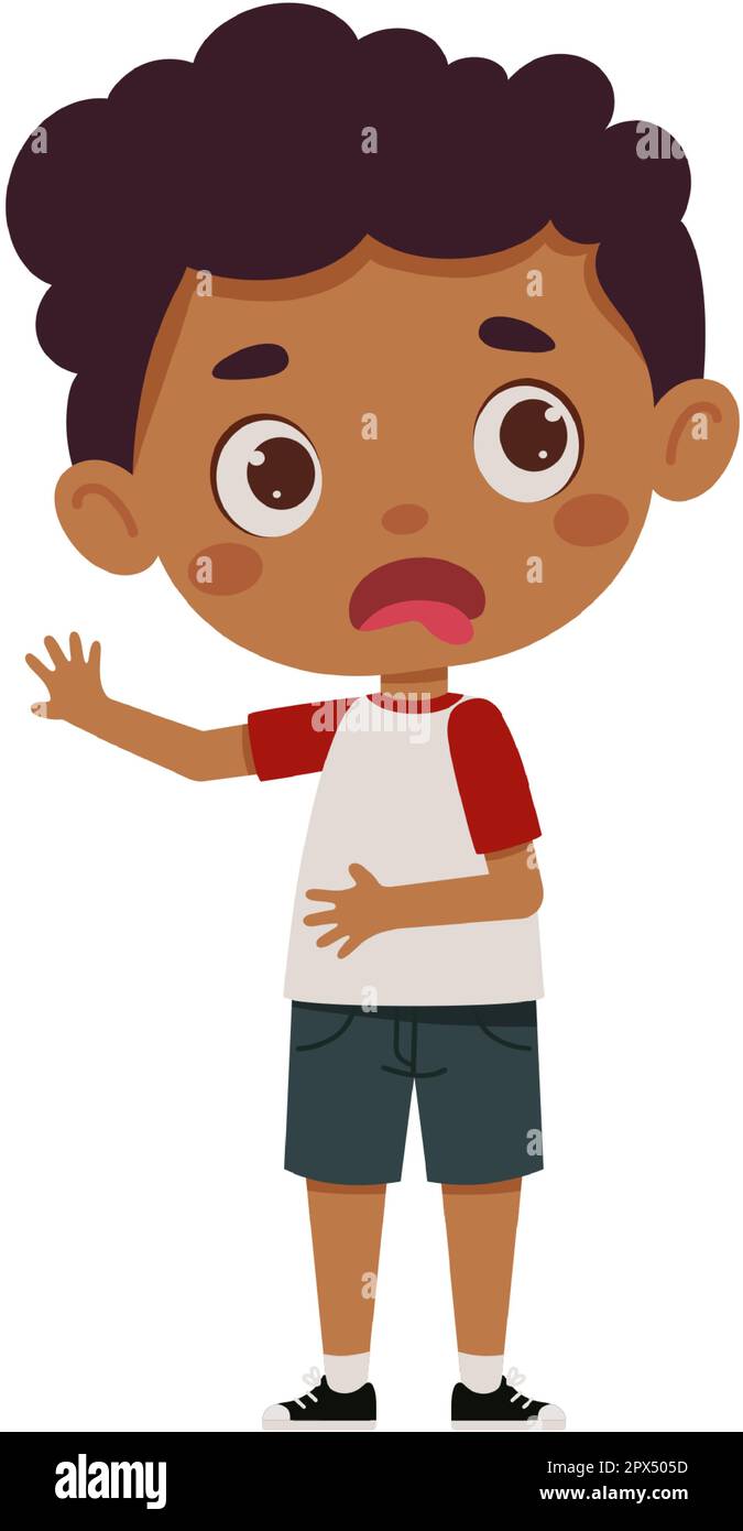 Cute little kid boy feeling disgusted. Cartoon schoolboy character show ...