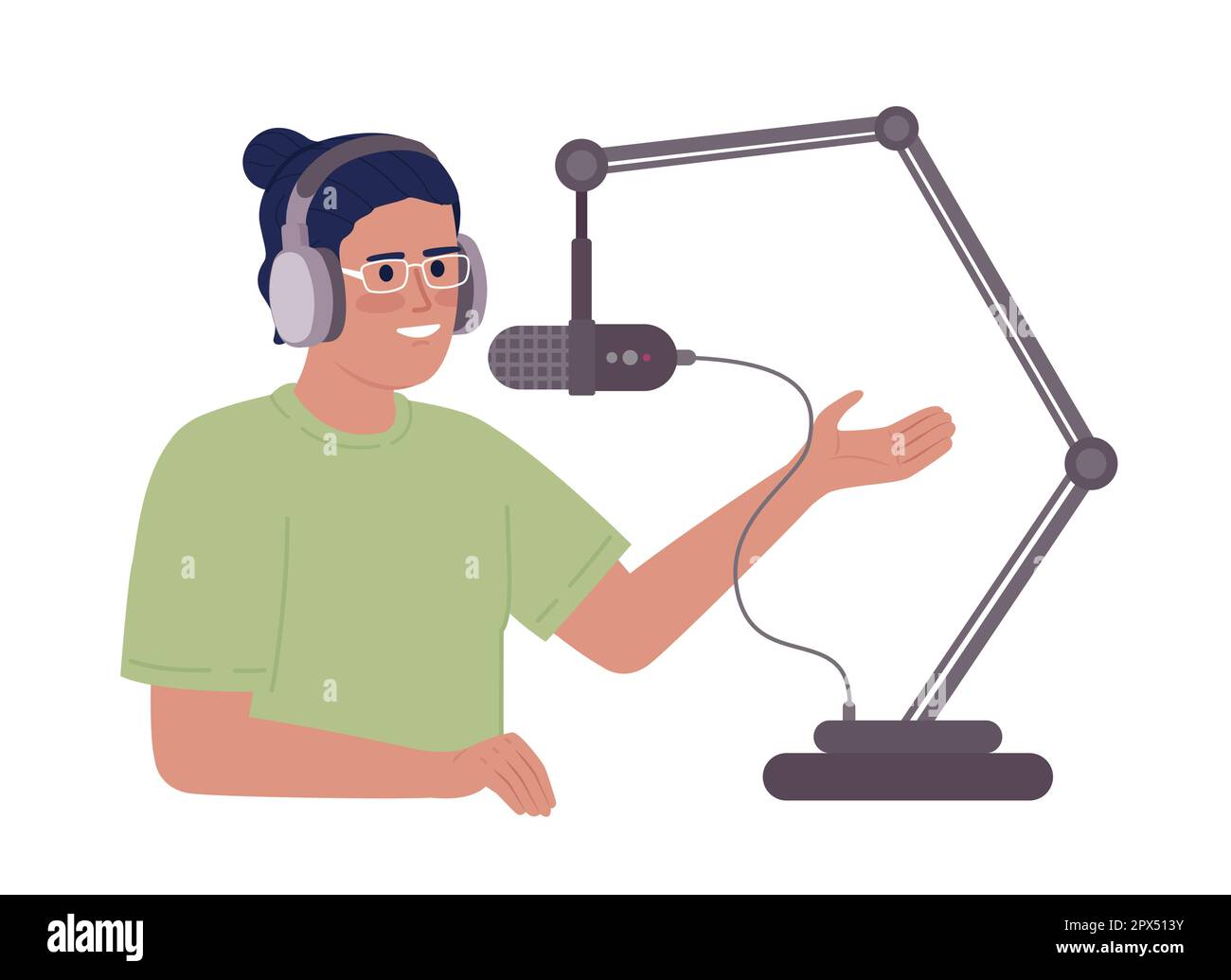 Radio host speaking into adjustable mic stand semi flat color vector character Stock Vector