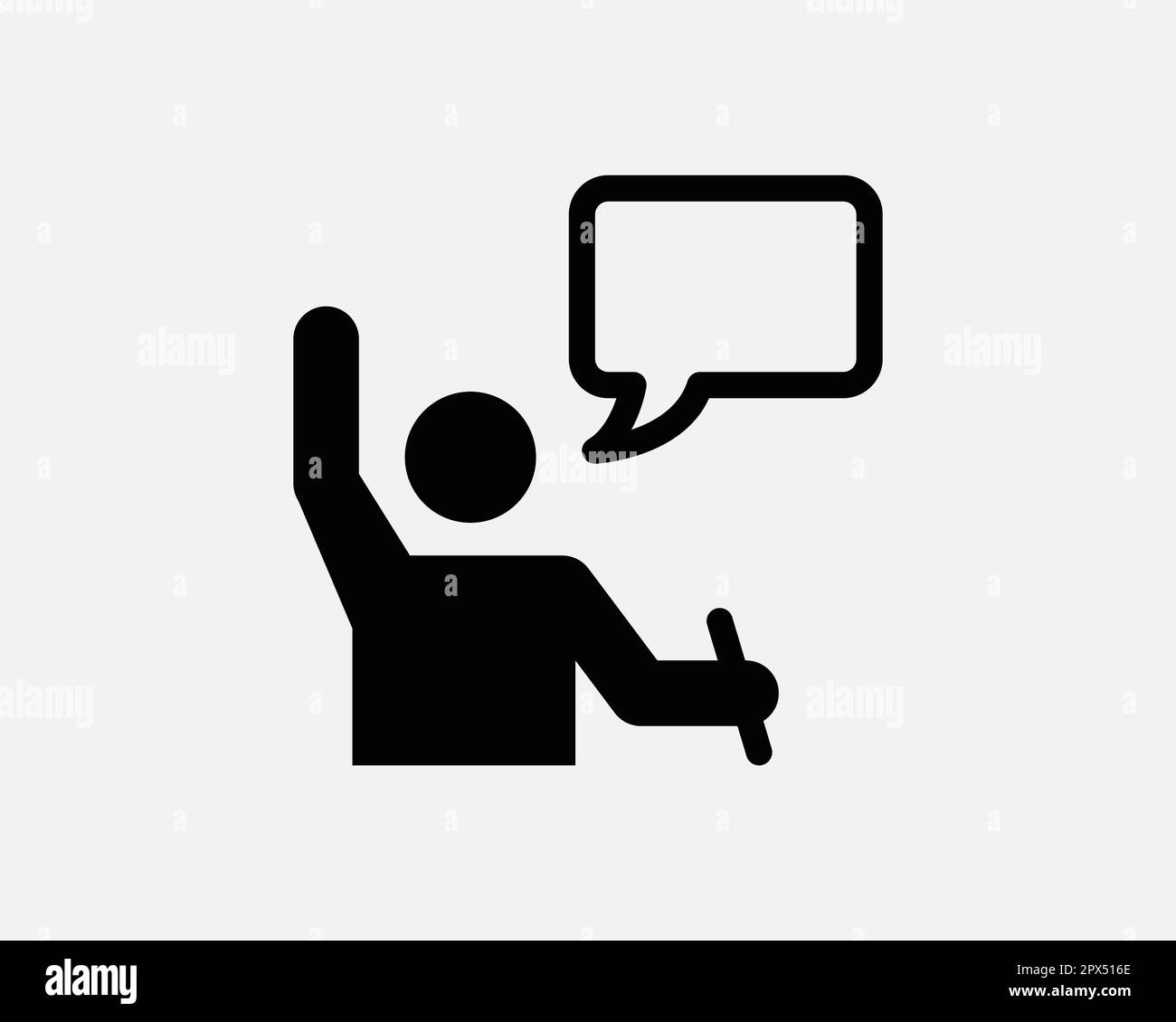 Student Raise Hand Asking Question Give Opinion Speech Bubble Black and