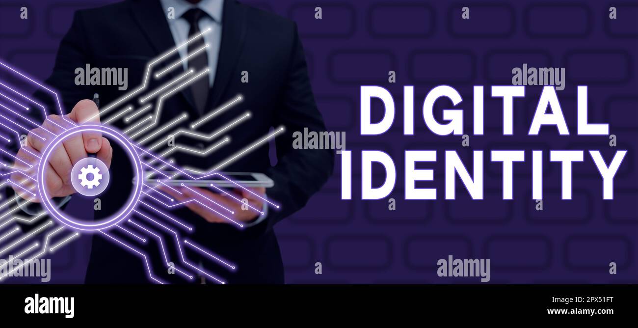 Conceptual display Digital Identity, Business idea networked identity adopted or claimed in cyberspace Stock Photo