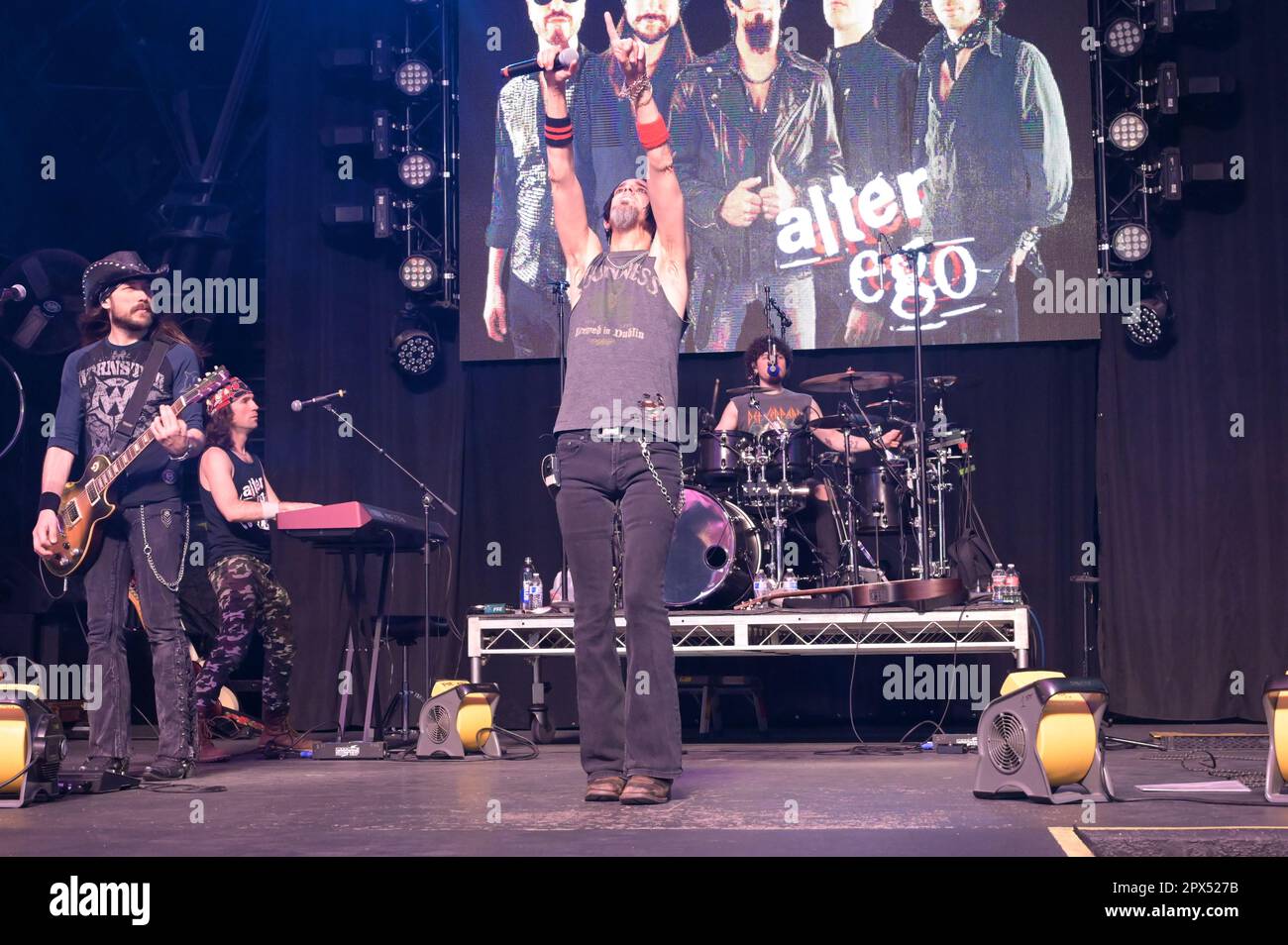 A rock band alter ego on stage at Fremont Street in Las Vegas Stock