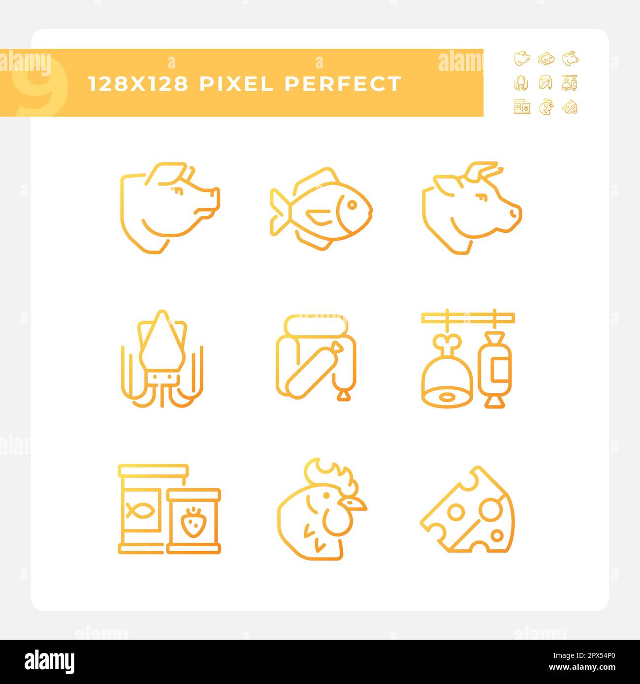 Grocery store pixel perfect gradient linear vector icons set Stock Vector