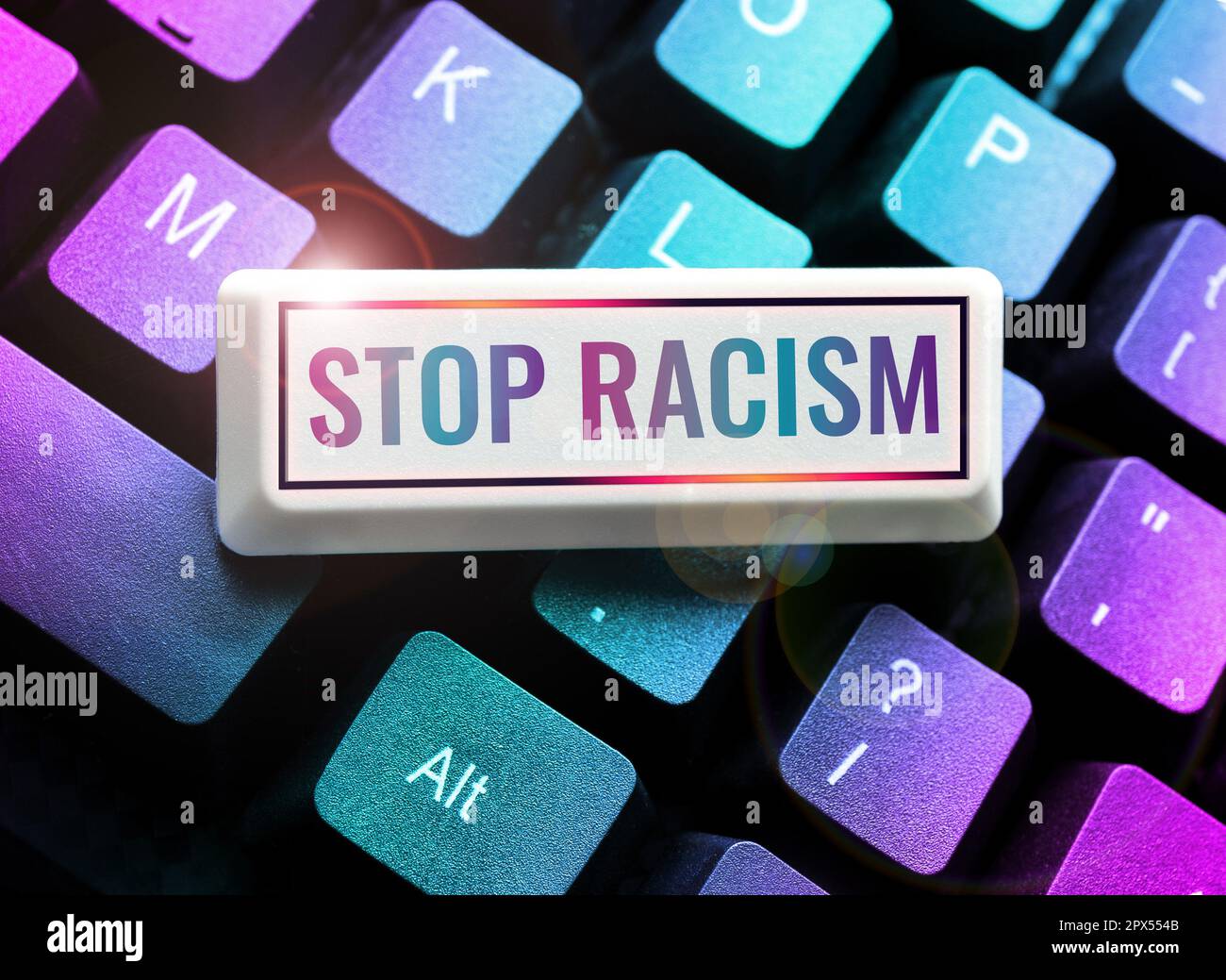 Handwriting text Stop Racism, Word for end the antagonism directed against someone of a different race Stock Photo