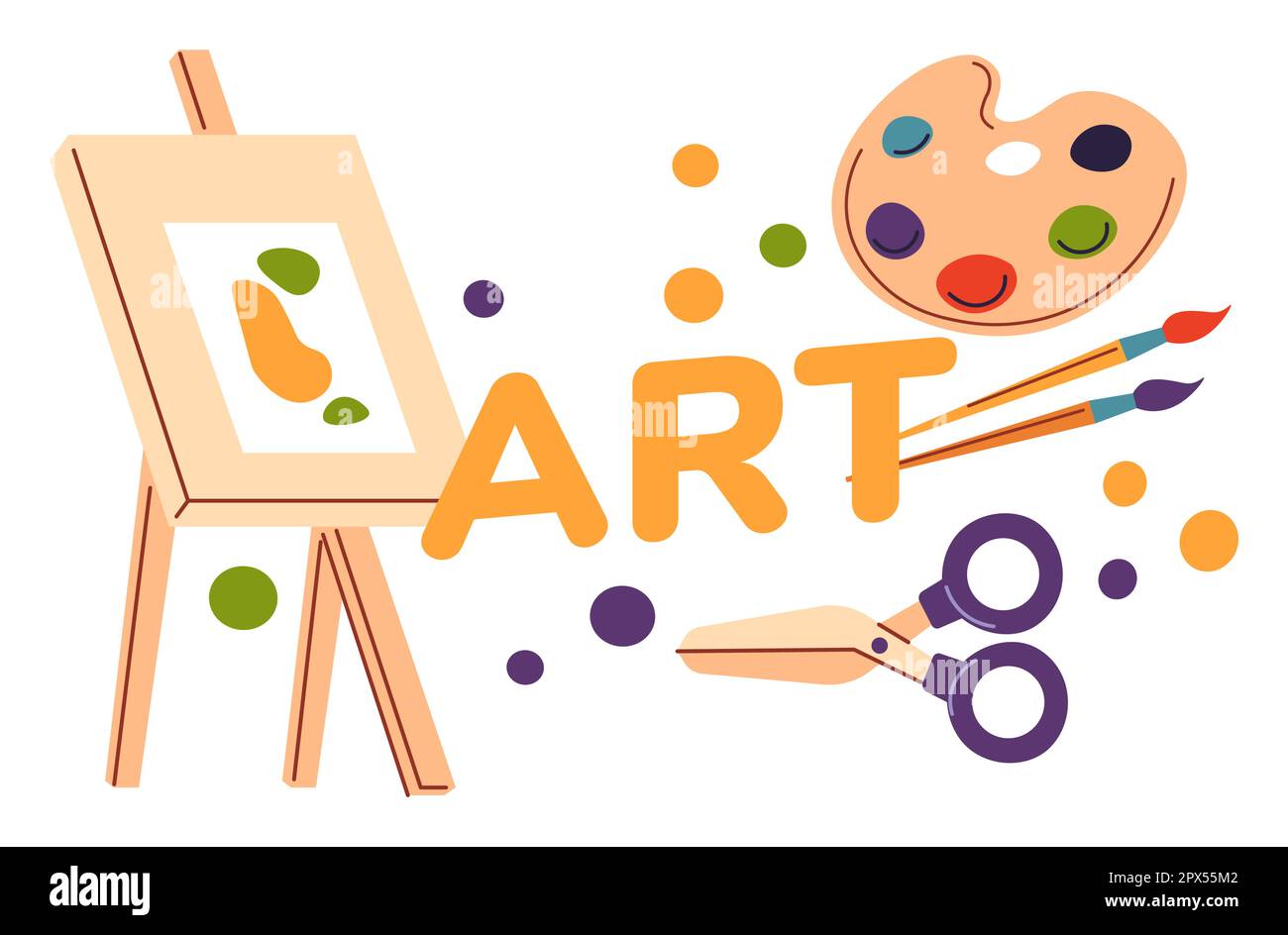 Art lessons, easel with canvas and paints vector Stock Vector Image ...