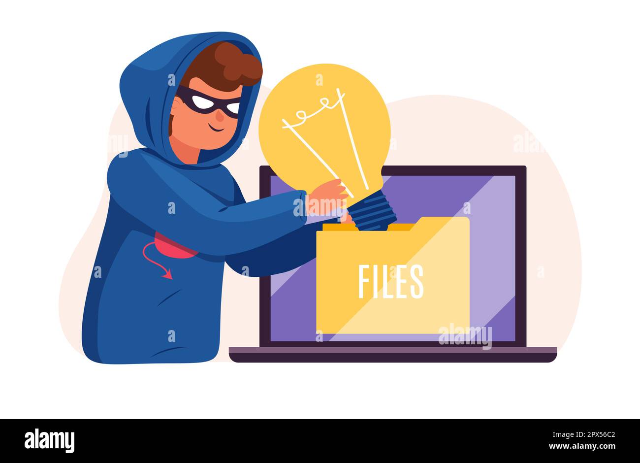 Idea theft, plagiarism, man in mask stealing light bulb idea from another  owner. Hacker works on laptop. Anonymous criminal, intellectual property  Stock Vector Image \u0026 Art - Alamy, image size:1300x940