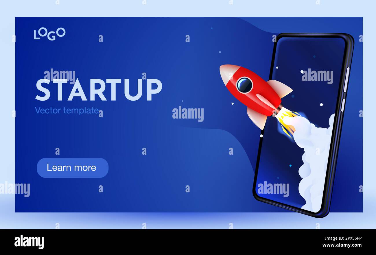 Smartphone with rocket. Start up concept. Vector illustration Stock Vector