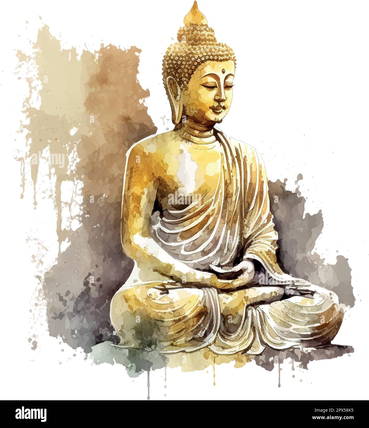 Happy Buddha Purnima, greeting card, poster.Sitting figure golden