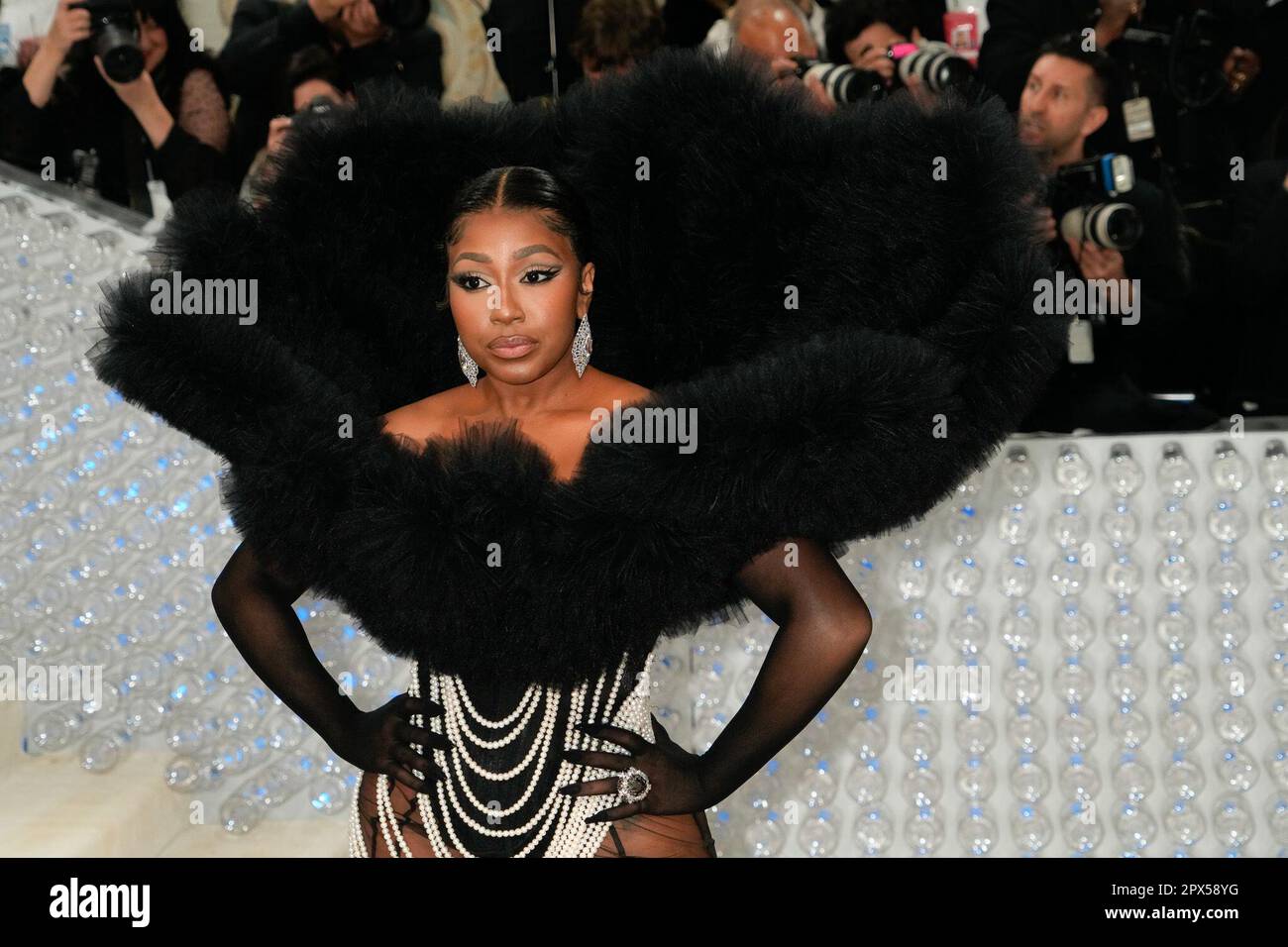 New York, USA. 01 May 2023. Yung Miami on the red carpet during The 2023 Met Gala honoring Karl