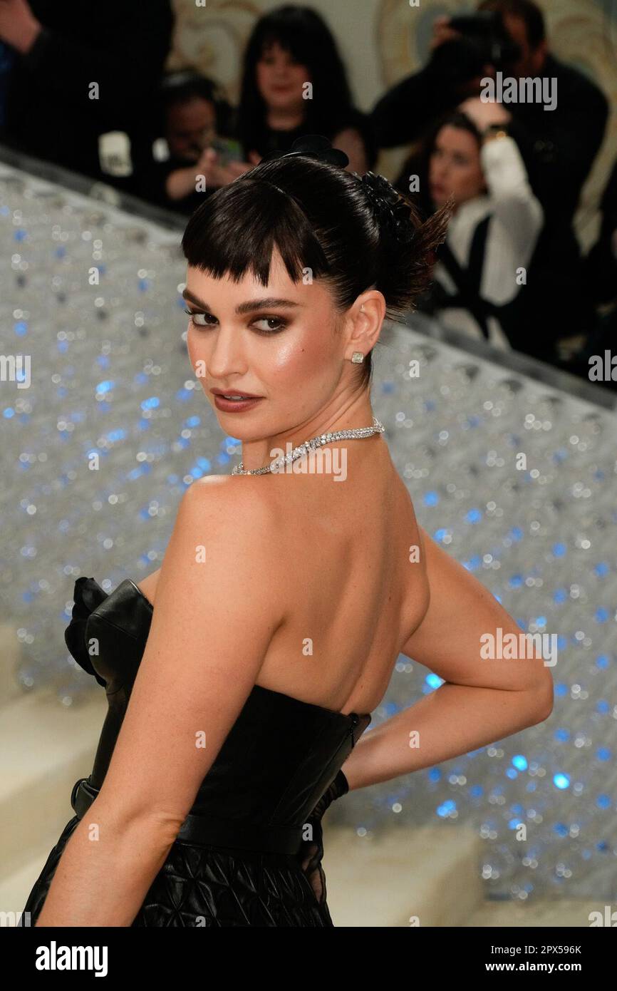 New York, USA. 01st May, 2023. Lily James on the red carpet during The 2023 Met Gala honoring