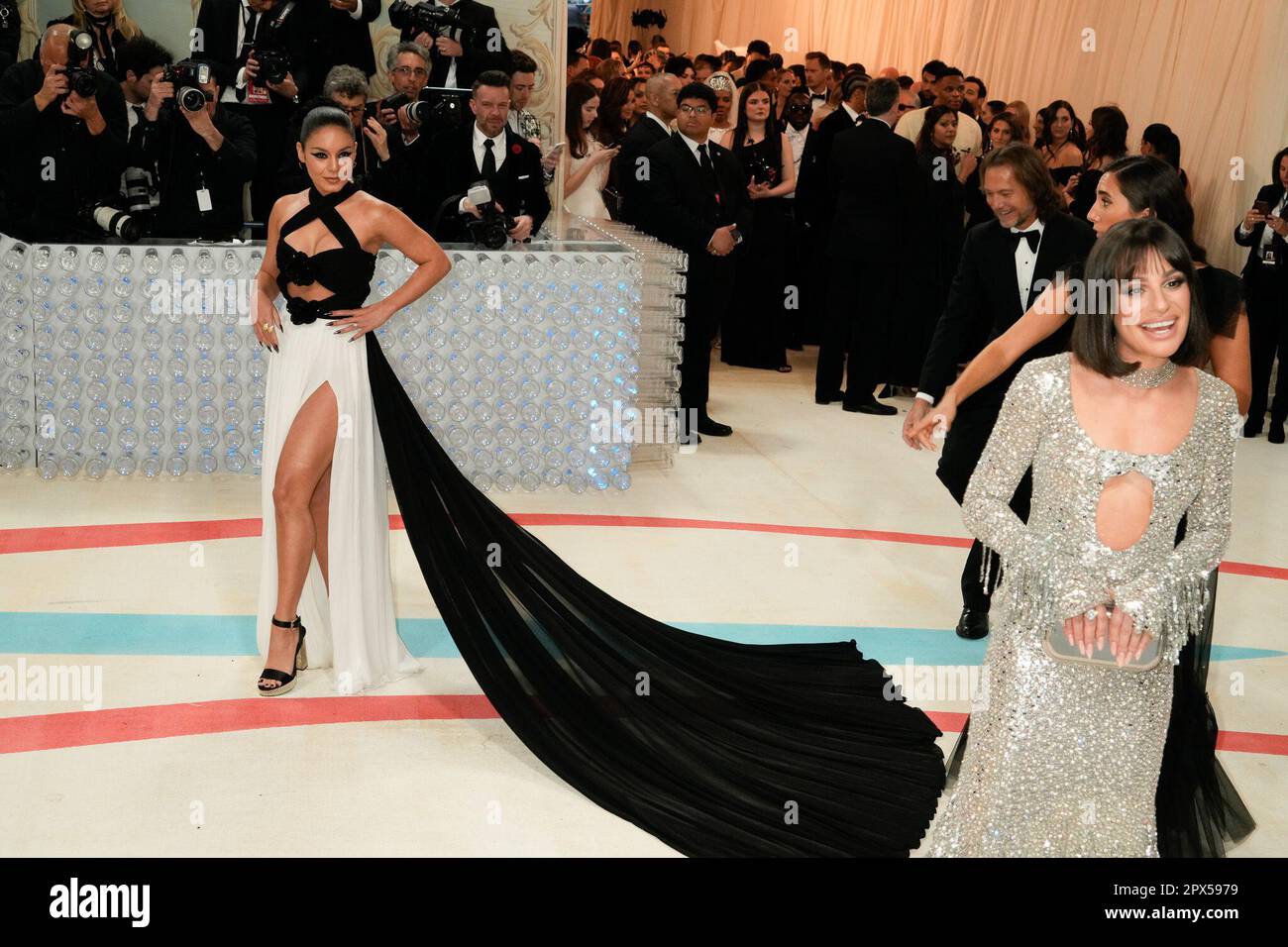 New York, USA. 01st May, 2023. Vanessa Hudgens, Lea Michele on the red carpet during The 2023 Met Gala honoring Karl Lagerfeld, A Line of Beauty, held at the Metropolitan Museum of Art in New York, USA, Monday May 1, 2023. Credit: Jennifer Graylock/Alamy Live News Stock Photo