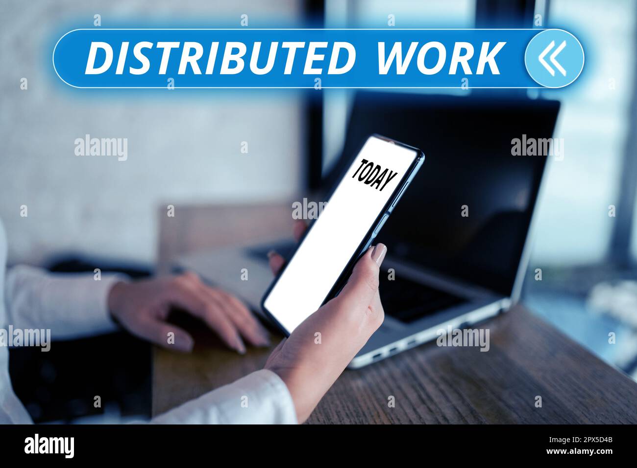 Hand writing sign Distributed Work, Business concept practiced by ...