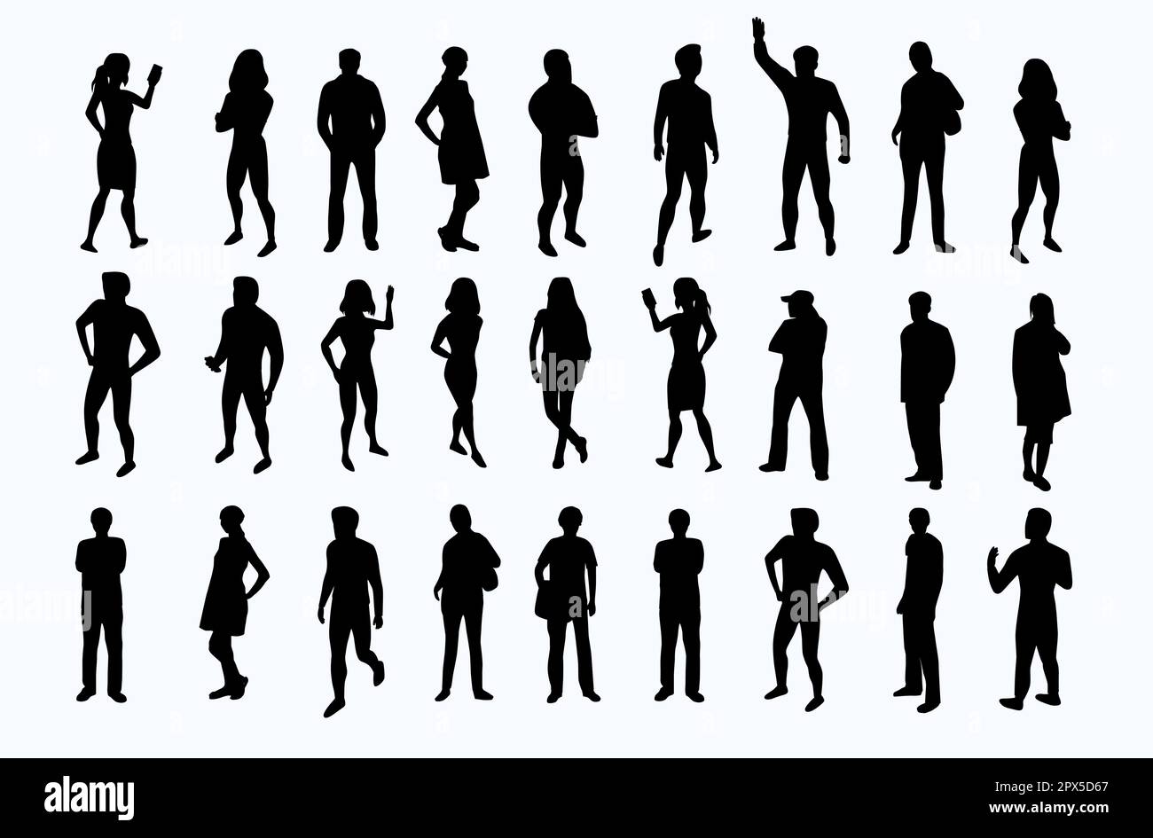 Collection of different people silhouettes isolated on white background ...