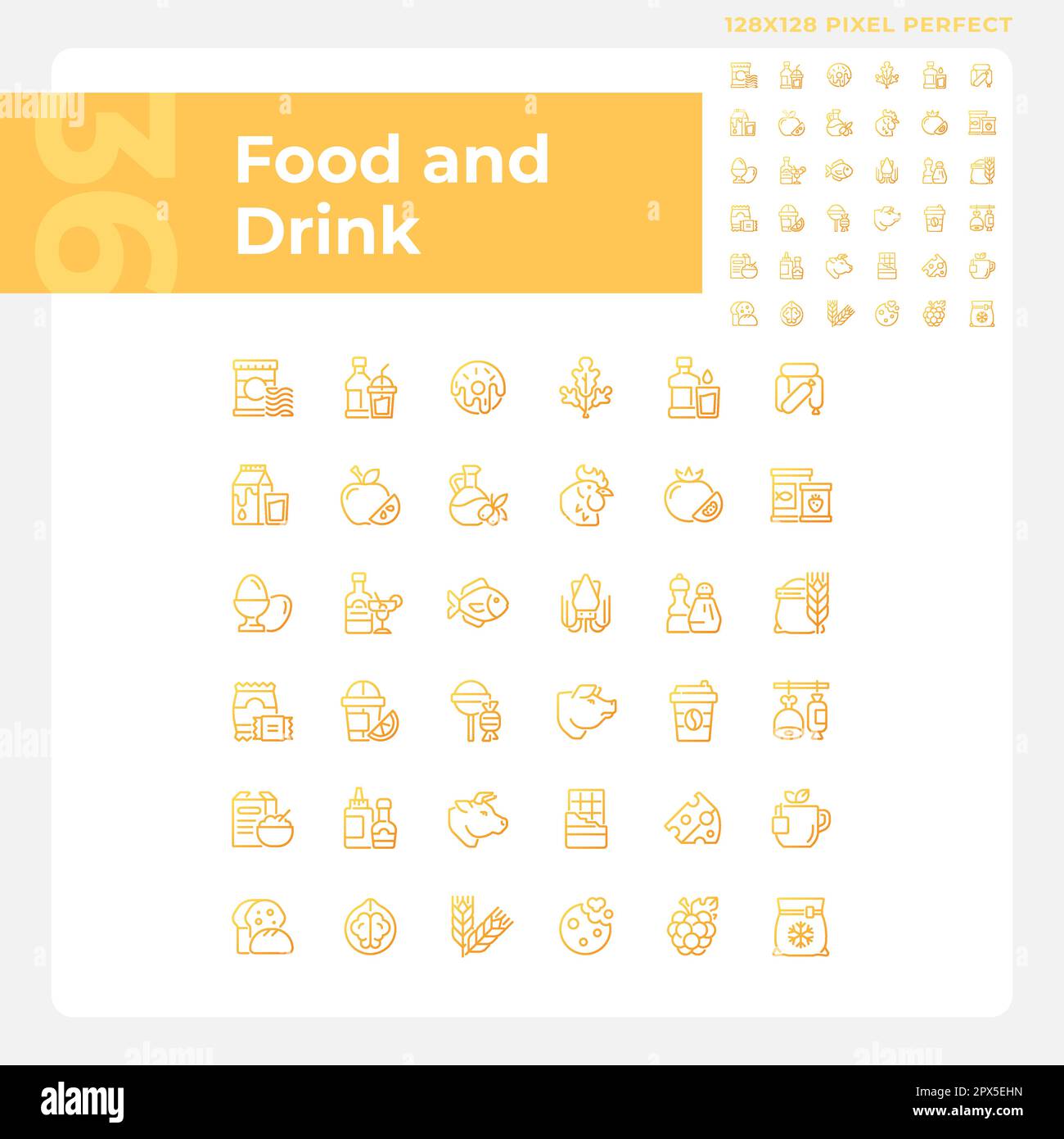 Food and drink pixel perfect gradient linear vector icons set Stock Vector
