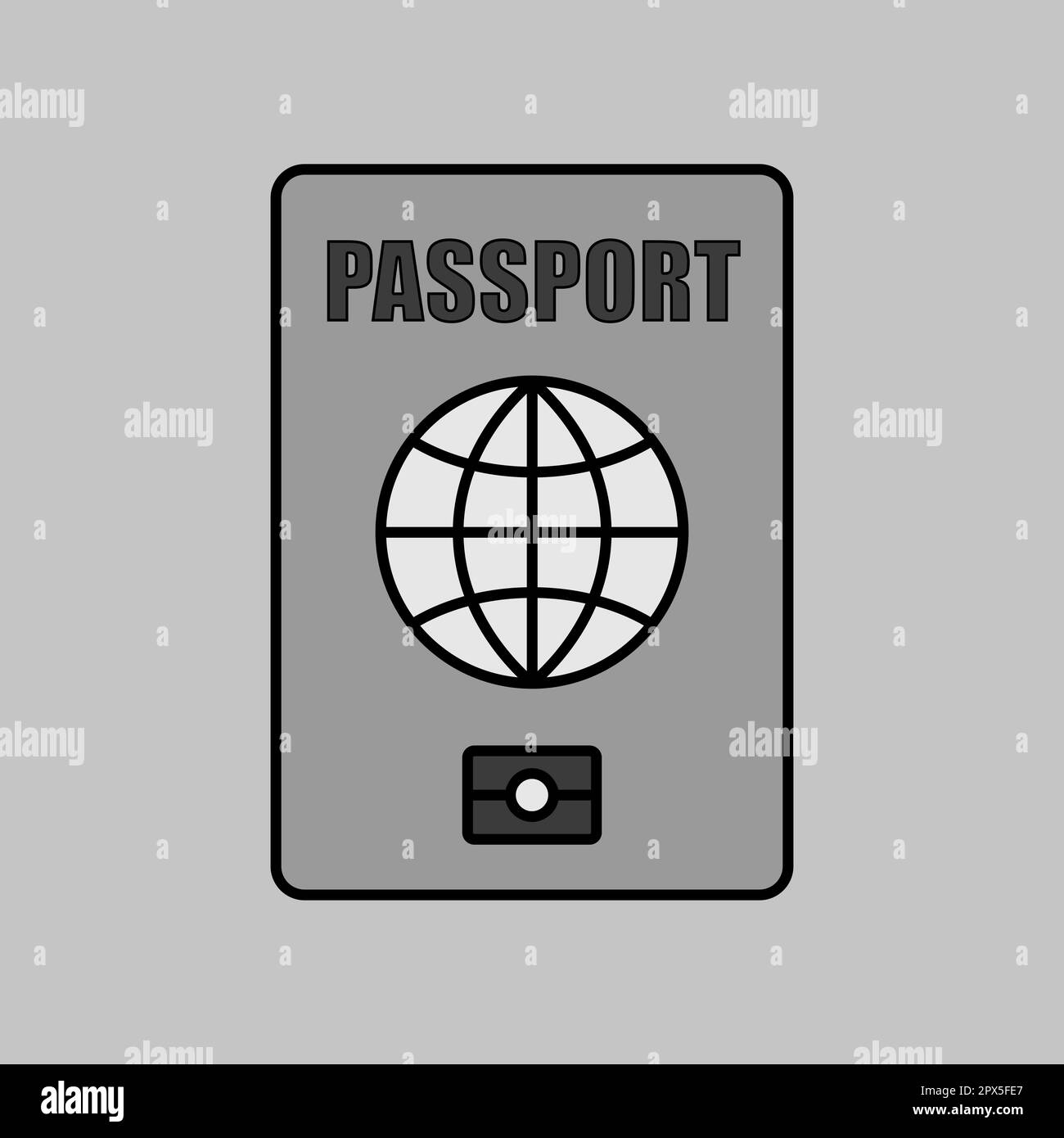 Passport vector isolated grayscale icon, identification symbol. Graph symbol for travel and tourism web site and apps design, logo, app, UI Stock Photo