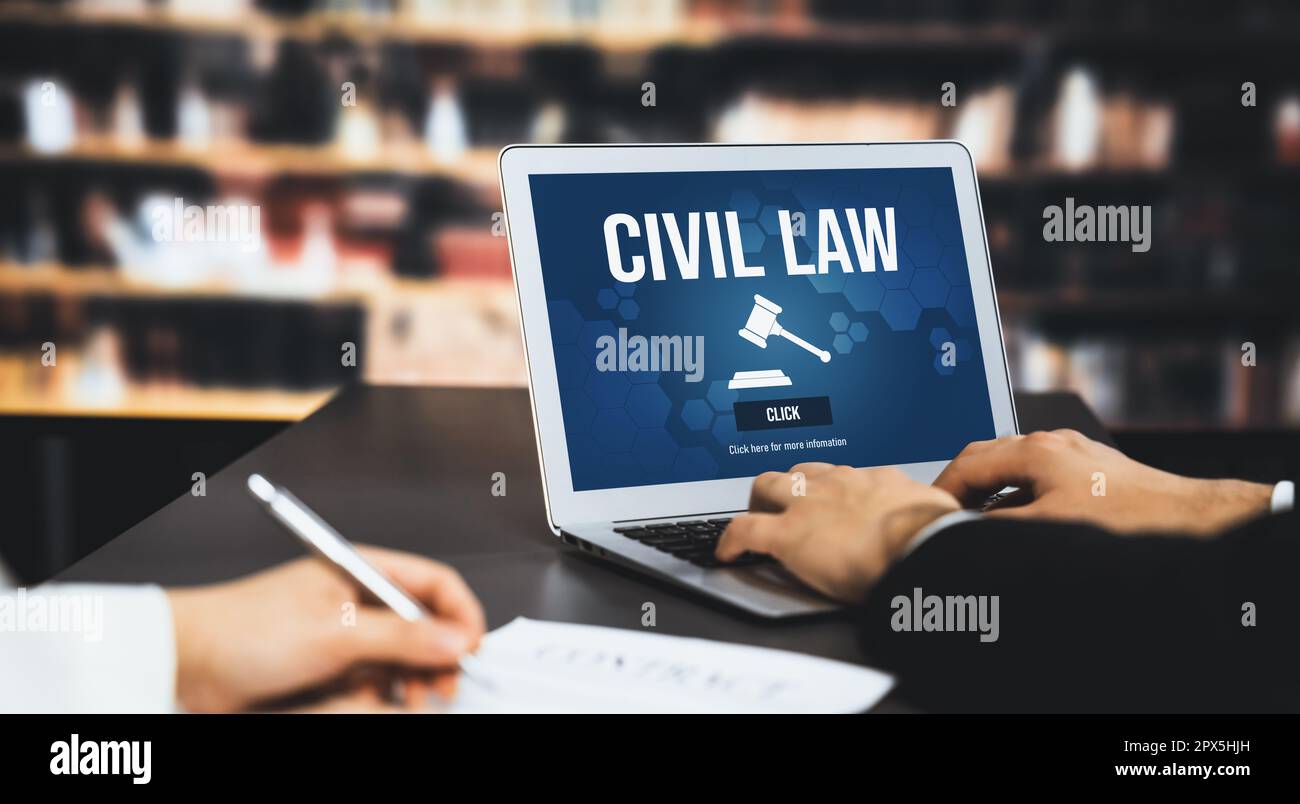 Civil law astute information showing on laptop computer screen for