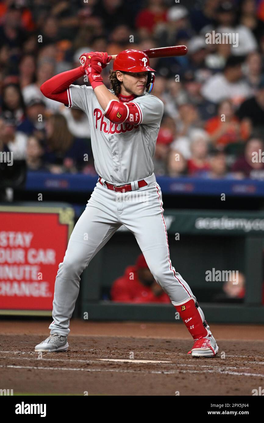 Houston, United States. 28th Apr, 2023. Philadelphia Phillies first baseman ALEC  BOHM during the MLB game between the Philadelphia Phillies and the Houston  Astros on Friday, April 28, 2023, at Minute Maid