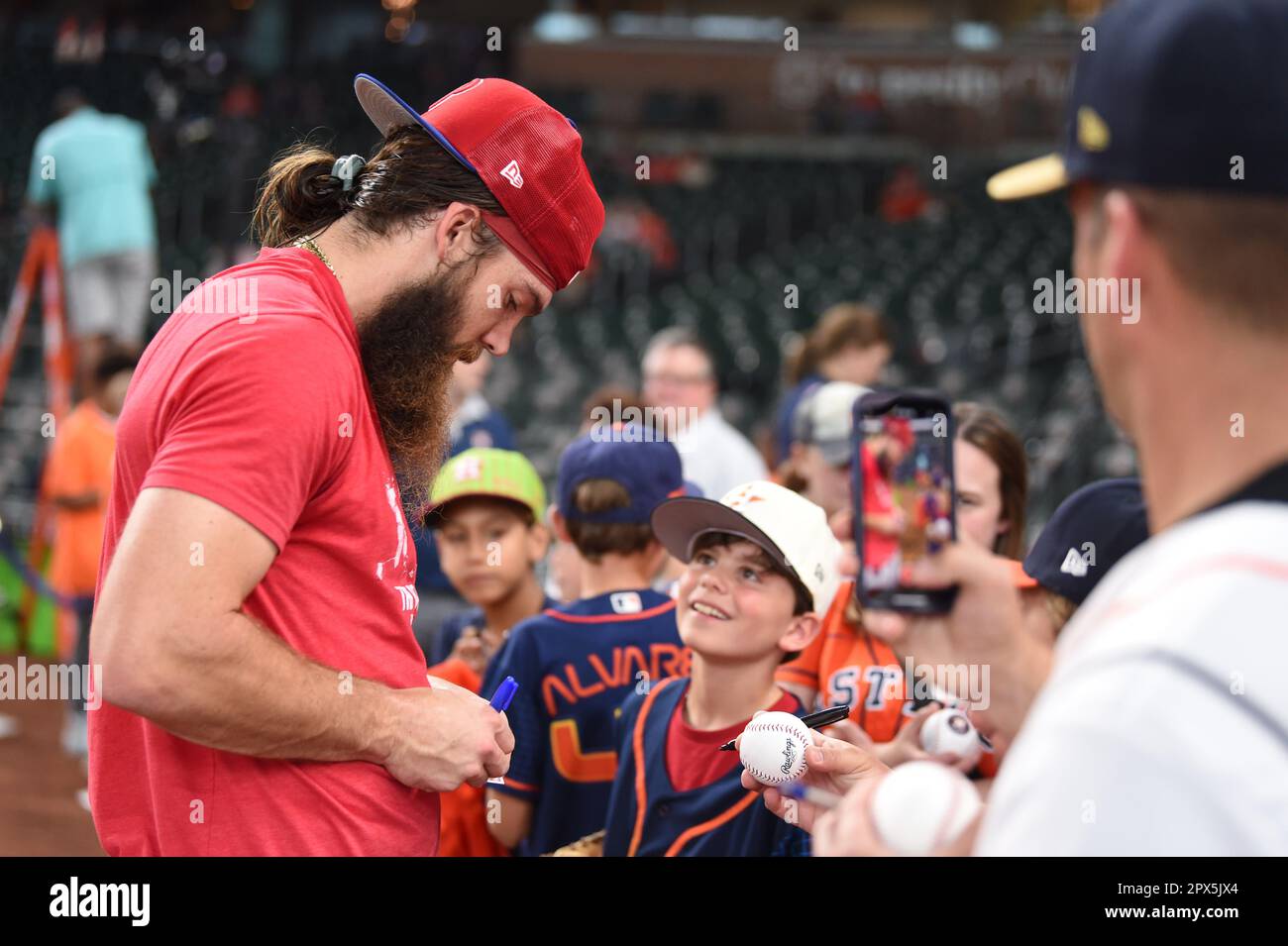 Philadelphia Phillies outfielder BRANDON MARSH signs autographs before the MLB game between the Philadelphia Phillies and the Houston Astros on Friday Stock Photo