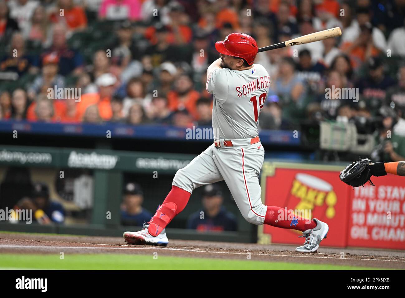 Chicago Cubs catcher and designated hitter KYLE SCHWARBER hits a single