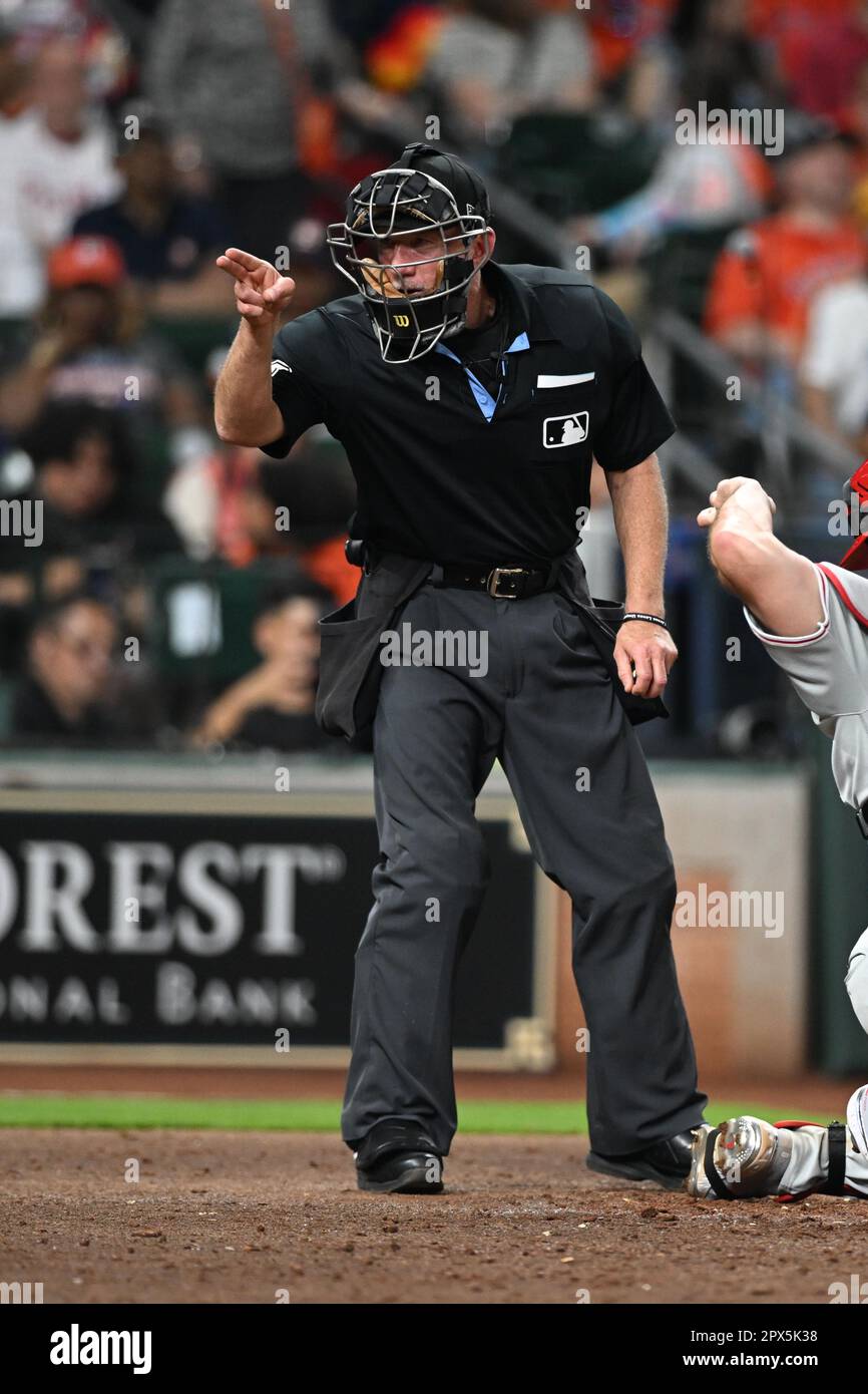 Umpire Lance Barksdale (23) calls a strike during the MLB game between the Philadelphia Phillies
